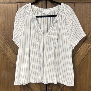 The White Company SLEEP Striped Tie-Neck Cotton Sleep Shirt Size Medium